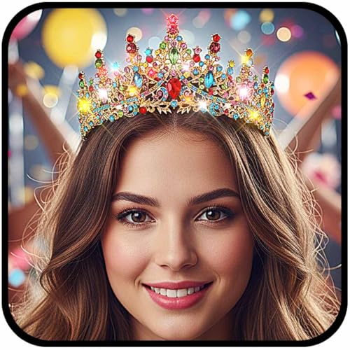 Urieo Light Up Crystal Crown Colorful Rhinestone Tiara Headbands Carnival Princess Prom Halloween Hair Accessories for Women