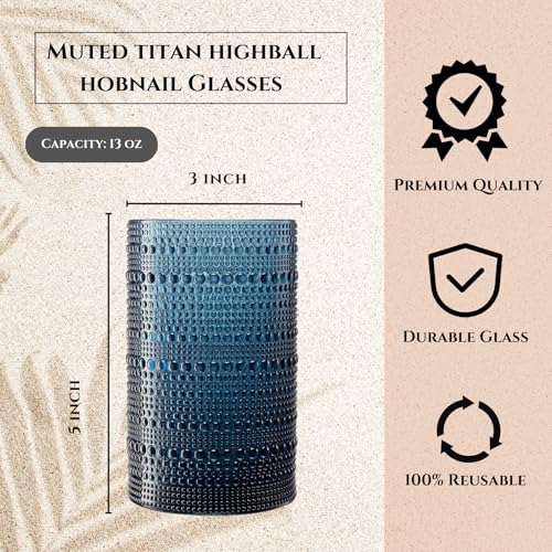 Khen Plastic Hobnail Drinking Highball Glasses Set of 6 Neutral Tones Cups 14oz, Shatterproof & Unbreakable Acrylic Beaded...