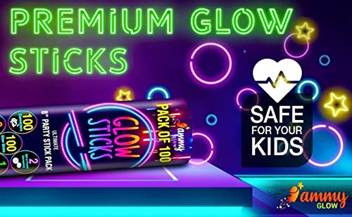 Ammy Glow – 205 Pcs Glow Sticks Bulk Party Pack – Glow in the Dark Party Supplies with Glow Bracelets & Necklaces – New Ye...