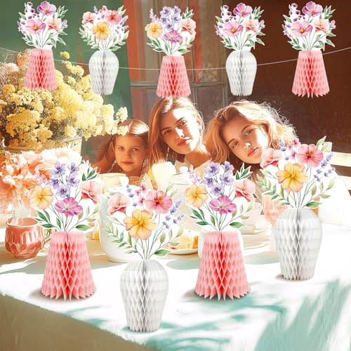 Wildflower Honeycomb Centerpieces for Tables, 9 PCS Floral Vase Table Decorations, Wildflower Birthday Decorations, Flower...