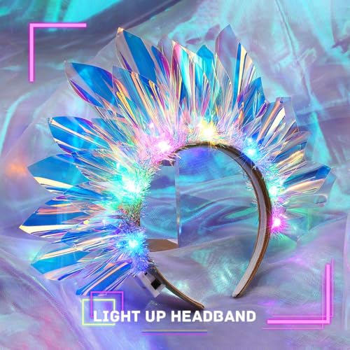JEAIRTS Light Up Headband Led Crown Headbands Glow Rave Headpiece Flashing Costume Hair Accessories for Women
