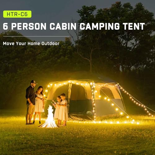 Happy Travel Tent 6 Person Tents for Camping, Waterproof Easy Setup Camping Tent with Rainfly, Portable Large Family Cabin...