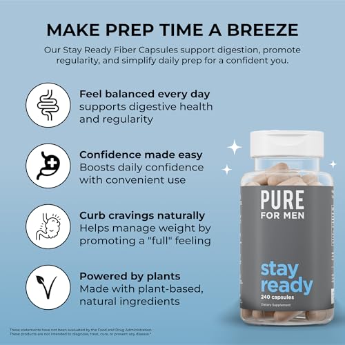 Pure for Men Original Cleanliness Stay Ready Fiber Supplement | Helps Promote Digestive Regularity | Psyllium Husk, Aloe V...