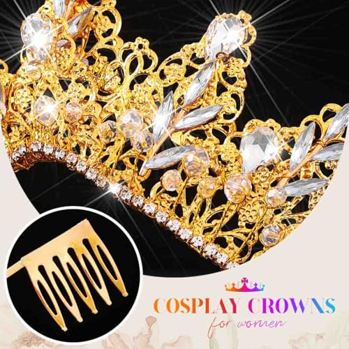 Yean Gold Rhinestone Crown Greek God Crowns and Tiaras Golden Wedding Queen Crown for Women