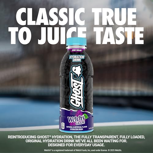 GHOST Hydration Drink, Welch’s Grape - RTD Sports Drink with Electrolytes, Natural Vitamins & Minerals - All Day Lifestyle...
