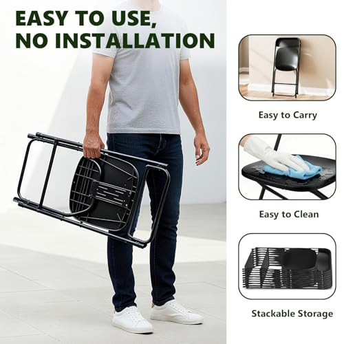 MAKE CHANGES Folding Chairs 4 Pack, Plastic Folding Chairs for Outside, Heavy Duty Foldable Chairs, Sturdy Metal Folding C...
