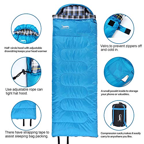 Desert & Fox Cotton Flannel Sleeping Bags with Pillow, 4 Season Warm & Cold Weather Envelope Compression Sack, Lightweight...