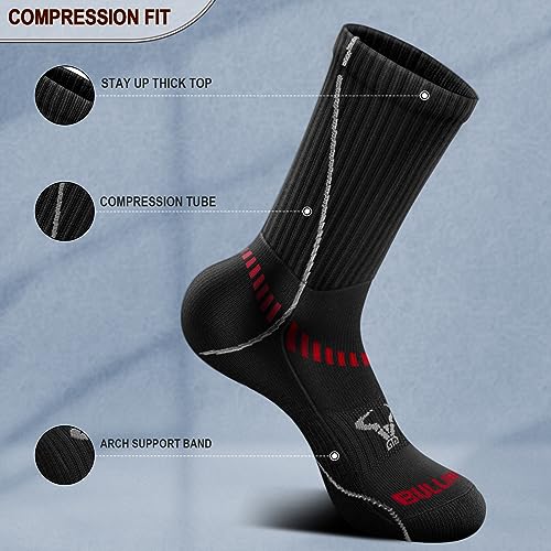 BULLIANT Men Athletic Socks, Compression Sports Crew Socks Cushioned For Men Outdoor Running Hiking-Arch Compression Support