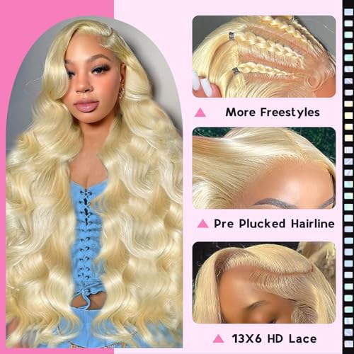 613 Lace Front Wig Human Hair 200 Density Blonde Wig Human Hair Body Wave Blonde Lace Front Wigs Human Hair Pre Plucked 613 HD Lace Frontal Wig 13x6 24 Inch