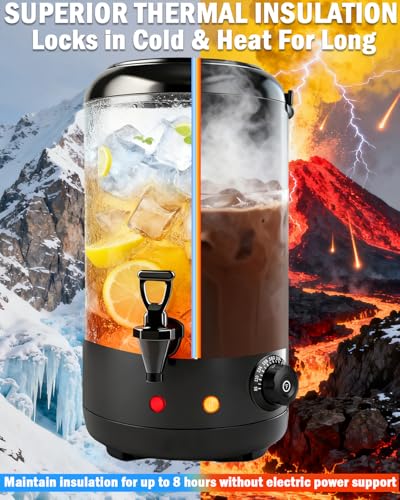 Electric Insulated Beverage Dispenser With Heating – 75 Cup Hot & Cold Drink Water Urn with Spigot – 12 L / 3.2 Gallon Sta...