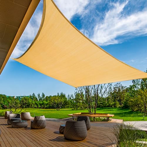 KANAGAWA Sun Shade Sail Curved 20'X26' Sand Rectangle Outdoor Shade Cover UV Blovk Canopy for Patio Garden Backyard Heavy ...
