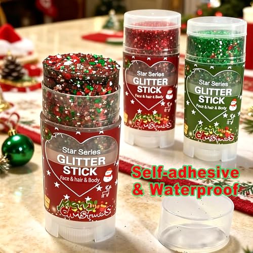 Red Glitter Stick, Hair Glitter for Kids Women,Party Festivel Accessories Outfits for Women Face Glitters Makeup, Long Las...