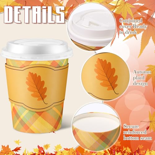 Mimorou 100 Pcs Christmas Disposable Coffee Cups with Lids and Sleeves Bulk 8oz Paper Cup Xmas Cups for Coffee Hot Cocoa B...