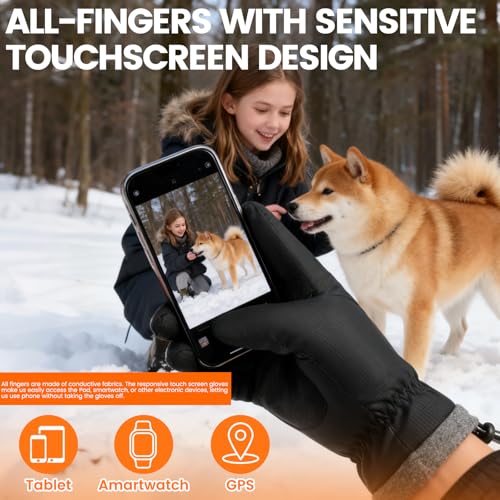 apaepr Winter Waterproof Ski Snow Warm Gloves for Women Men, Windproof Cold Weather Thermal with Touchscreen Fingers