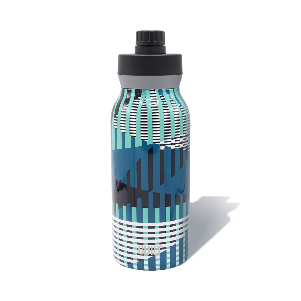 BUILT Wide Mouth Cascade Double Wall Vacuum Insulated Stainless Steel Bottle with Chug Lid, Off the Grid Blue, 32 Ounces