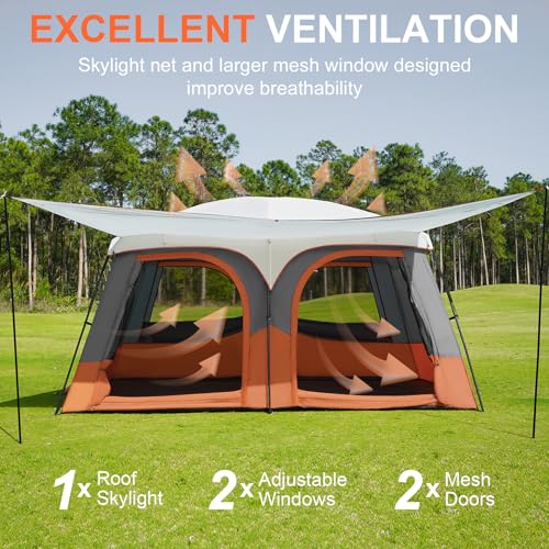Vidalido Tents，6-8 Person Camping Tent with Extended Vestibule，2 Room Weather Resistant Family Tents，Easy Install Waterpro...
