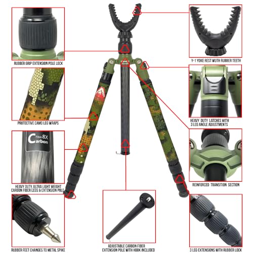Rekon Gear CFS-1 Ultra-Light Carbon Fiber Shooting Sticks with Non-Marring 360° Y-1 Yoke, Camo Leg Wraps, Twist Lock Legs,...