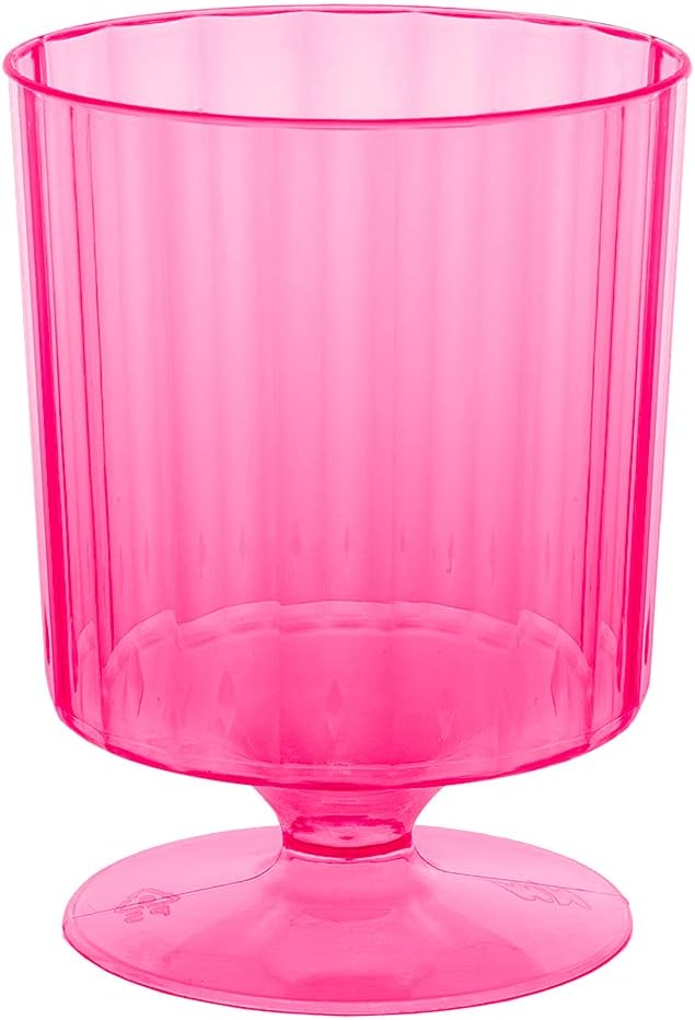 Party Essentials N820029 Hard Plastic One Piece 8-Ounce Wine Glasses, Neon Pink, 20 Count