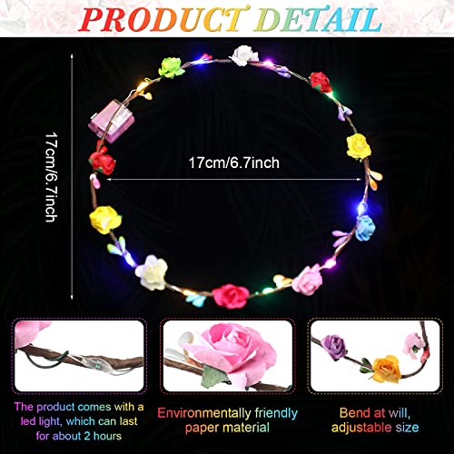 Syhood Valentines Day Gifts, 50 Pcs LED Flower Crowns Headbands, Light up Flower Crowns for Women, Glow in the Dark Headba...