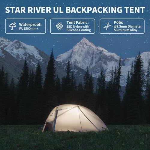 Naturehike Star River UL 2 Person Backpacking Tent, Double Layer Waterproof Two Person Tents, Lightweight Backpacking Cycl...