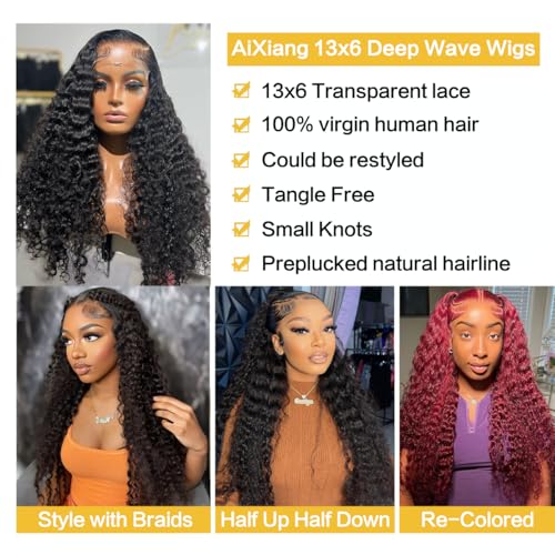 16 Inch Curly Lace Front Wigs Human Hair 13x6 Deep Wave Lace Front Wigs Human Hair Curly Wig 13x6 Lace Front Wigs Virgin Remy Human Hair Wig for Women Deep Wave 13x6 Frontal Wig