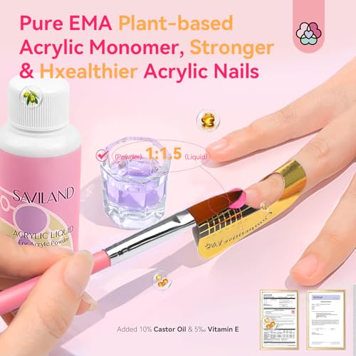 SAVILAND Acrylic Nail Kit with Drill: Professional Acrylic Nail Set for Beginners with Everything U V Light 3 Colors Gel P...