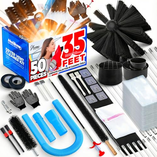 Holikme 50 Pieces 35 Feet Dryer Vent Cleaner Kit, Dryer Cleaning Tools, Include Dryer Vent Brush, Omnidirectional Blue Dry...