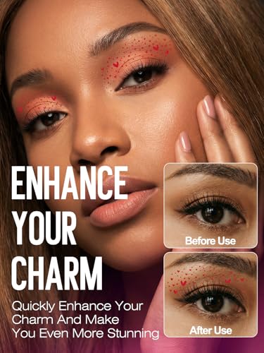 Valentine's Day Eye Speckles & Glitter Freckles Makeup Patches with Red Heart Designs, Cute Makeup Accessories for Women, ...