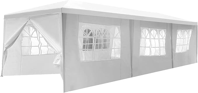 10'x30' White Outdoor Gazebo Canopy Tent Canopy Wedding Party Tent Waterproof Camping Gazebo BBQ Shelter Pavilion 8 Remova...