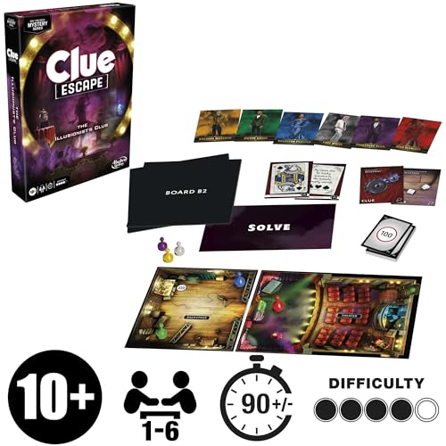 Clue Escape: The Illusionist’s Club Board Game | Escape Room Family Game | 1-Time Solve Mystery | Ages 10+ | 1-6 Players | Difficulty 4 | 90-120 Mins. (Amazon Exclusive)