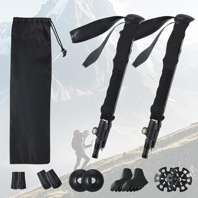 Carbon Fiber Hiking Poles 2pcs, Collapsible Nordic Trekking Poles,Cork Handle Ultralight Folding Walking Sticks, Hiking St...