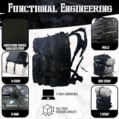 AMERICANPHOENIX 45L Elite Tactical Backpack | 3X Stronger Work & Military Backpack | Water Resistant and Heavy Duty | 3 Da...