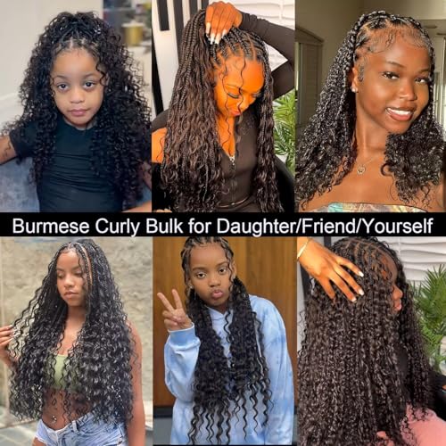 Lemoda Boho Human Braiding Hair Burmese Curly Bulk Human Hair Extensions For Bohemian Knotless Braids No Weft 26Inch 1Bundle/Lot 100g/1Bundle 1B Natural Black Salon-Quality
