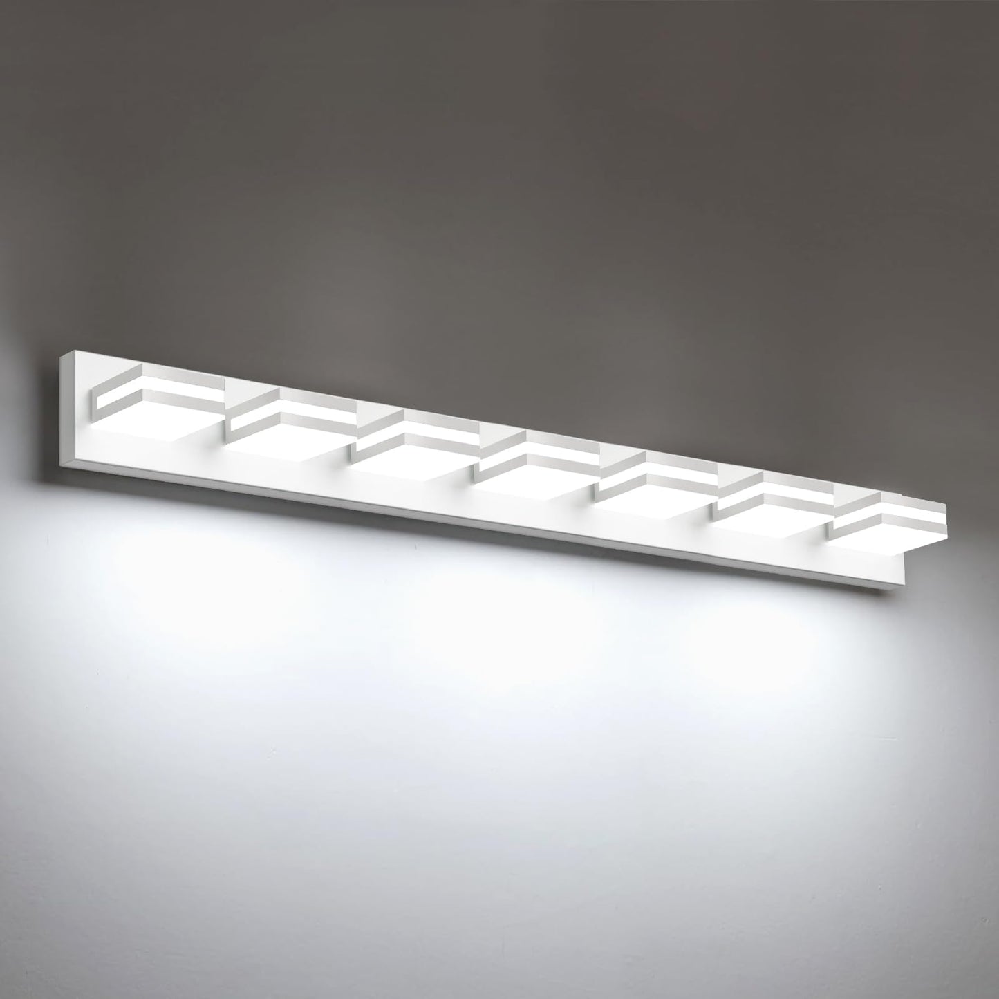 IZORRO LED Modern Bathroom Lights Fixtures(7-Light,Dimmable),Matte White Acrylic Wall Lighting,Vanity Lights for Bathroom Over Mirror - 6000k 40In （No Assembly Required）