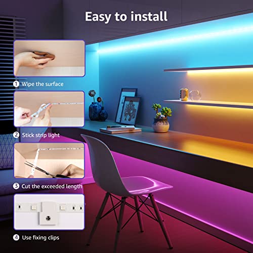 Lepro LED Strip Lights, 39.4Ft RGB LED Strips, 5050 SMD LED Color Changing Strip Light with 44 Keys Remote Controller and ...