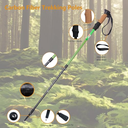 Carbon Fiber Trekking Poles, Lightweight Adjustable Hiking Poles with Cork Grips, Pair of 2 Walking Sticks Balance Support...