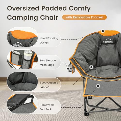 OUTDOOR LIVING SUNTIME Oversized Padded Comfy Camping Chair with Removable Footrest，Weight Capacity 400LBS, Heavy Duty Moo...