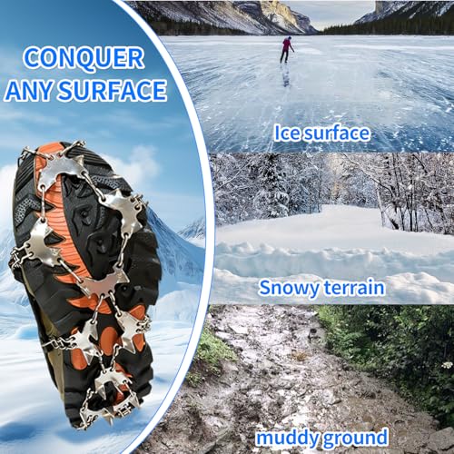 Crampons for Shoes, Footwear Traction Cleats Ice Snow Grips with 32 Stainless Steel Spikes, Shoe Anti - Slip Boots Spikes ...