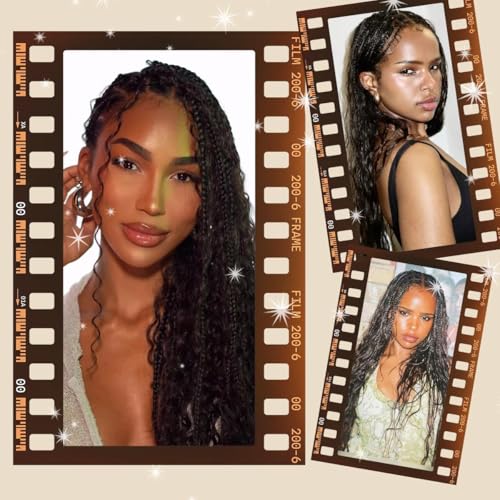 36 inch Knotless Boho Box Braid Wigs, 360 Single Full Lace Braided Curly Wigs for Black Women, Synthetic Black Braided Lace Wig