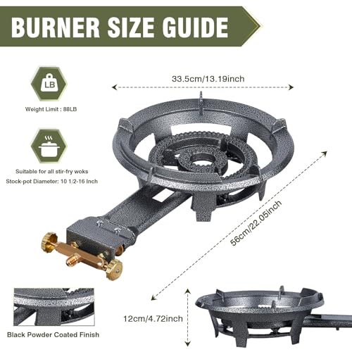 Bestfire 13" Single Propane Burner Stove 90,000 BTU Cast Iron Portable Outdoor Burner with 0-20 PSI Adjustable Regulator a...