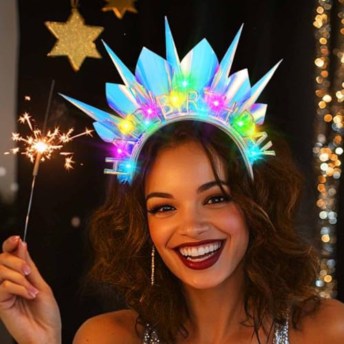 DRESBE Light Up Birthday Crown Headband LED Halo Headbands Glow Birthday Party Hair Accessories for Women