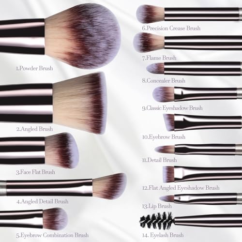 Travel Makeup Brush Set BS-MALL 14 Pcs with 1 Pcs Makeup Sponge – Essential Foundation Powder Concealers, Eye Shadows, Blu...