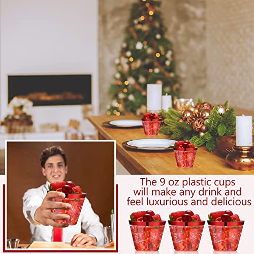 Lounsweer 100 Pcs 9oz Rimmed Plastic Cups Christmas Clear Cocktail Cups Heavy Duty Disposable Wine Glasses for Birthday Br...