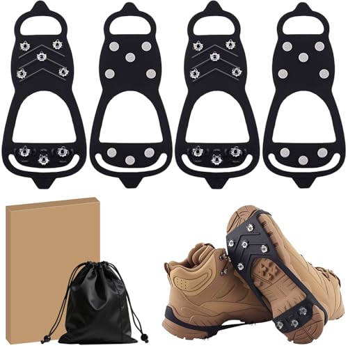 2 Pairs Ice Cleats for Shoes and Boots, Universal Non Slip Hiking Spikes, Micro Shoe Spikes for Snow and Ice, Durable Snow...