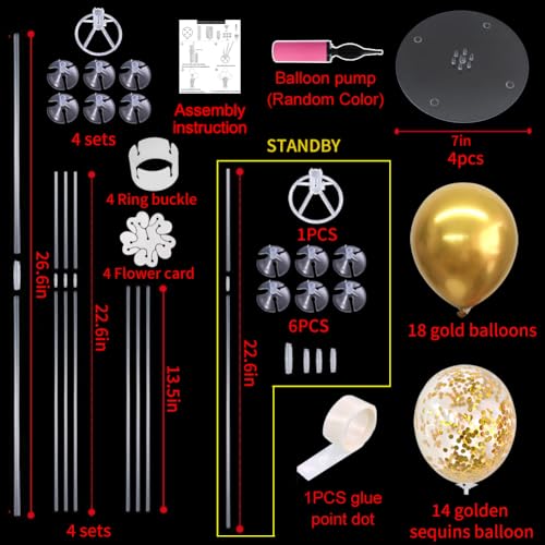TONIFUL 4 Set Gold Balloon Centerpieces for Table, Balloon Stand Kit for Gold Party Decorations,Birthday Decorations Engag...