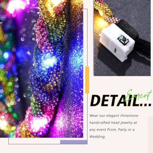 EARENT Light Up Rave Headband Multicolor Glow Rhinestone Hair Accessories for Women