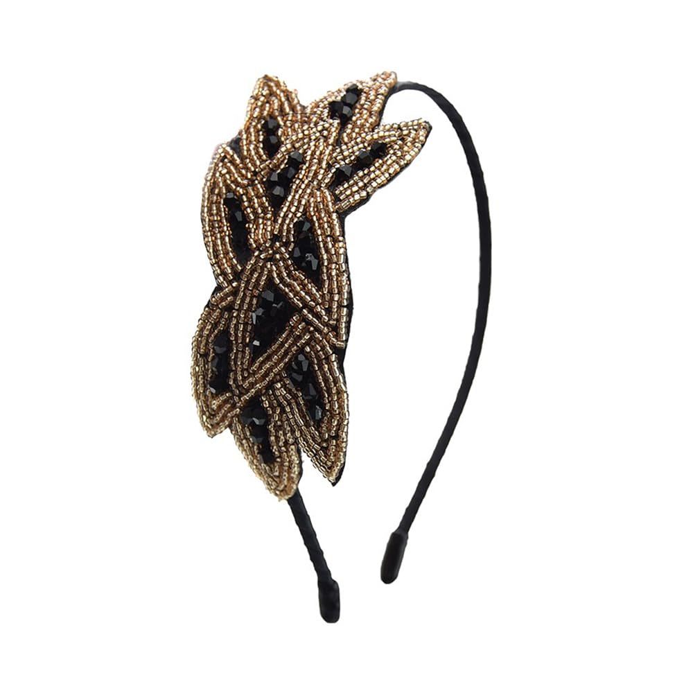 YALLNASL Vintage 1920s Flapper Headband for Women Rhinestone Beaded Head Bands No Slip 1920 Flapper Hair Band Accessories Crysta