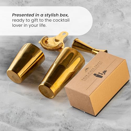 A Bar Above Cocktail Shaker Set, 4-Piece Professional Bartender Kit with Boston Shaker, Strainer and Jigger, Stainless Ste...