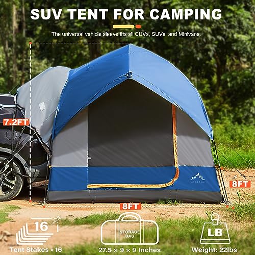 GoHimal SUV Tent for Camping, Waterproof PU3000mm Spacious Double Layer Design for 5-8 Person, Includes Rainfly and Storag...