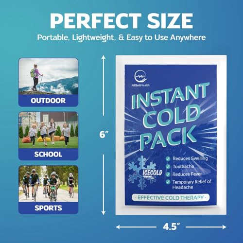 25 Pack Instant Ice Cold Pack (6” x 4.5”) - Disposable Instant Ice Packs for Injuries | Cold Compress Ice Pack for Pain Re...